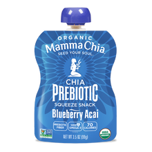 Load image into Gallery viewer, Mamma Chia chia prebiotic squeeze snack packet in blue packaging on a white background