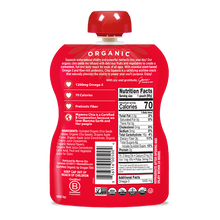 Load image into Gallery viewer, Red organic snack pouch with nutrition facts label on a white background