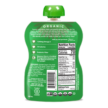 Load image into Gallery viewer, Green organic snack package with nutrition facts label on a white background