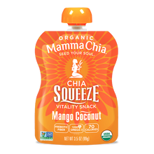 Load image into Gallery viewer, Mamma Chia Chia Squeeze snack pouch with orange and white design on a white background