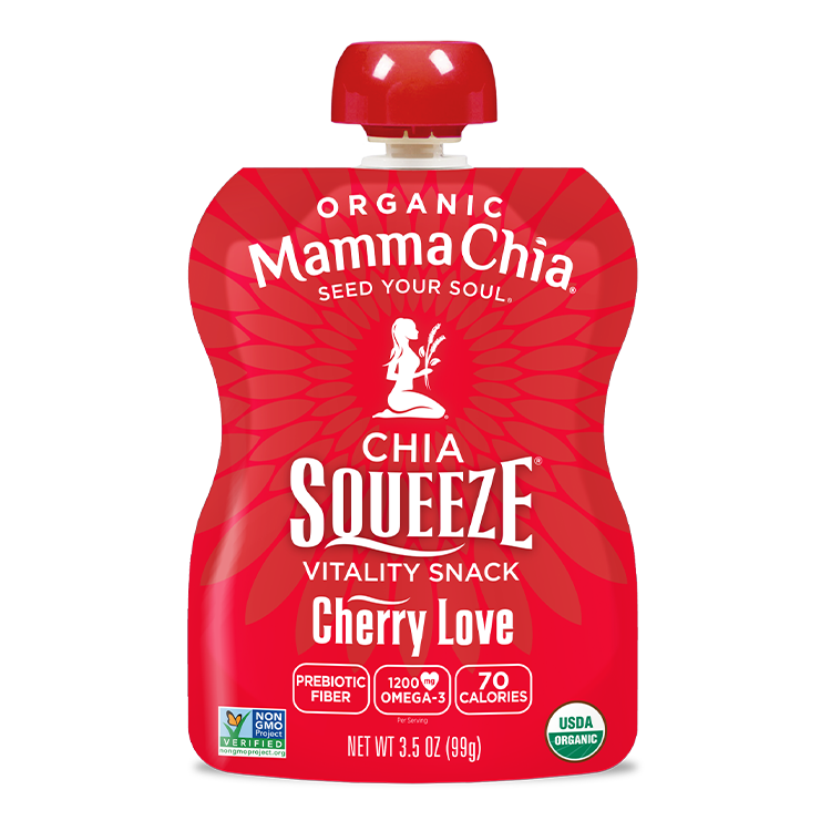 Red Mamma Chia chia squeeze packet on a white background