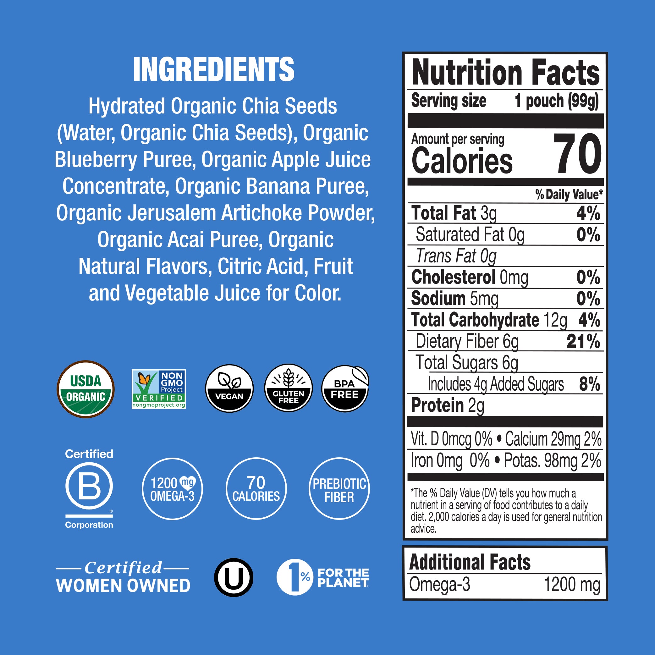 Blueberry Acai Organic Chia Prebiotic Squeeze