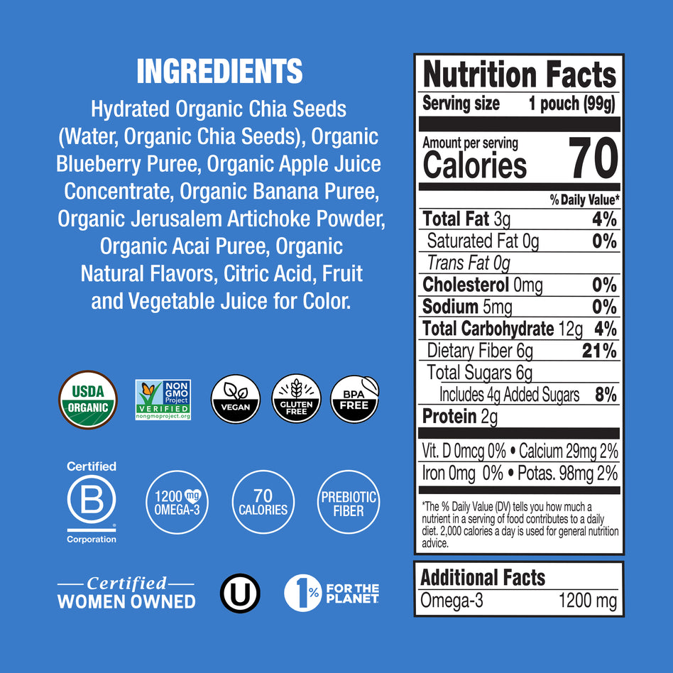 Blueberry Acai Organic Chia Prebiotic Squeeze