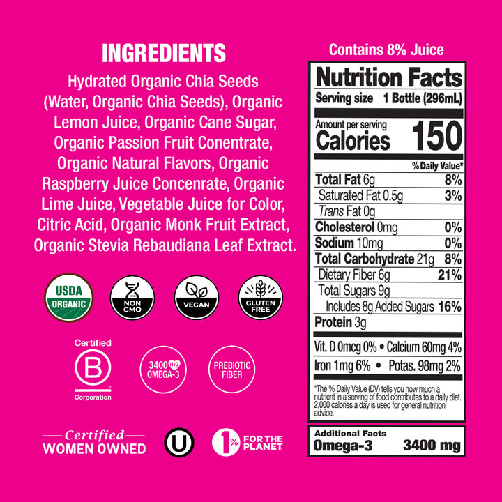 Raspberry Passion Organic Chia Beverage