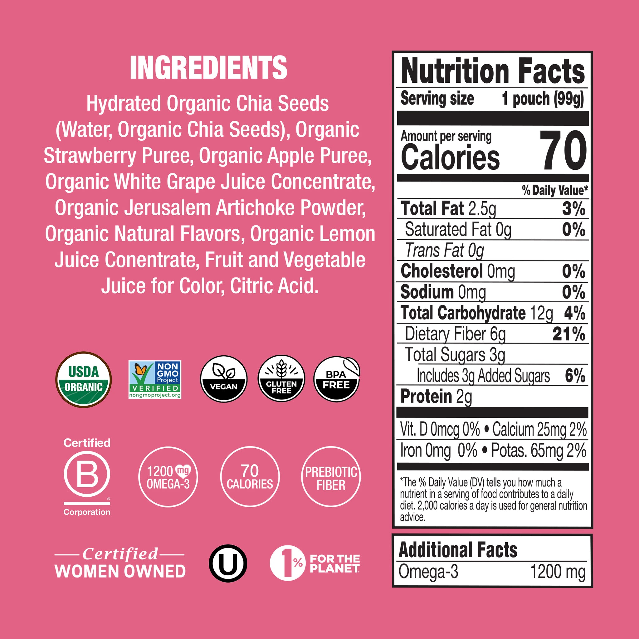 ピーチローズ60g Strawberry Lemonade Organic Chia Prebiotic Squeeze – Mamma Chia