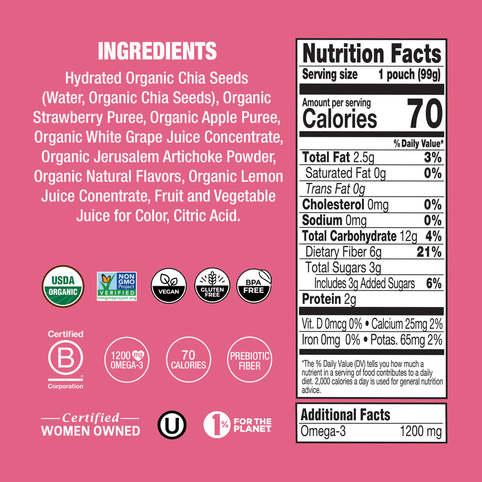Strawberry Lemonade Organic Chia Prebiotic Squeeze