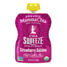 Load image into Gallery viewer, Mamma Chia chia squeeze packet with purple packaging and yellow cap on a white background
