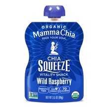 Load image into Gallery viewer, Mamma Chia Chia Squeeze Wild Raspberry snack package on a white background
