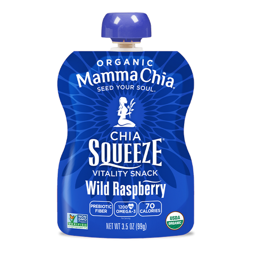 Mamma Chia Chia Squeeze Wild Raspberry snack package on a white background