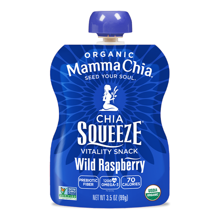 Mamma Chia Chia Squeeze Wild Raspberry snack package on a white background