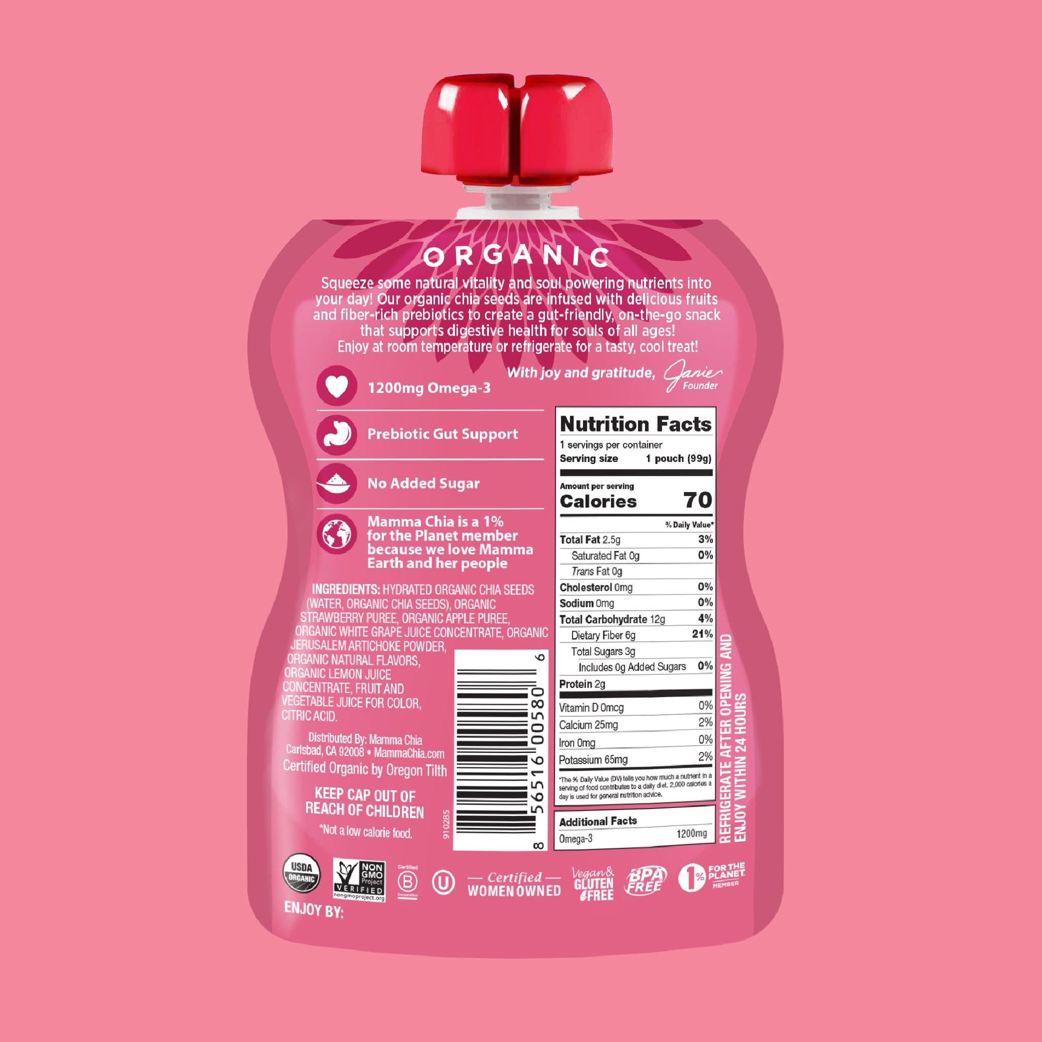 Single Strawberry Lemonade Organic Chia Prebiotic Squeeze – Mamma Chia