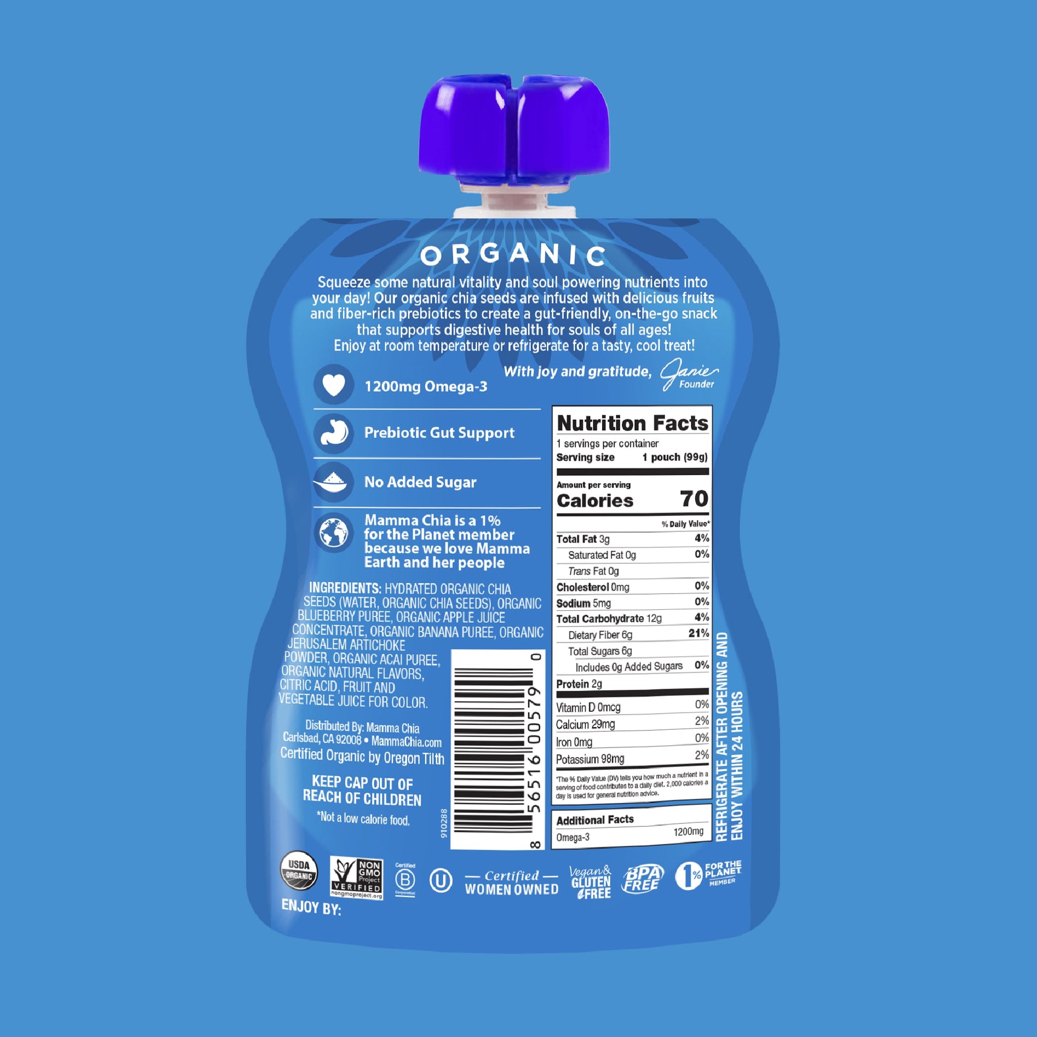 Single Blueberry Acai Organic Chia Prebiotic Squeeze – Mamma Chia